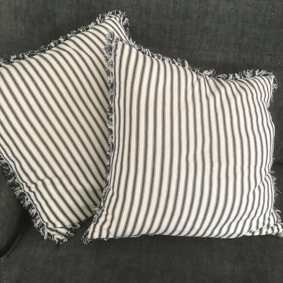Other - 🌾 Cream & Navy Striped Pillow Covers Only | Approx. 18x18 | Farmhouse • Cottage